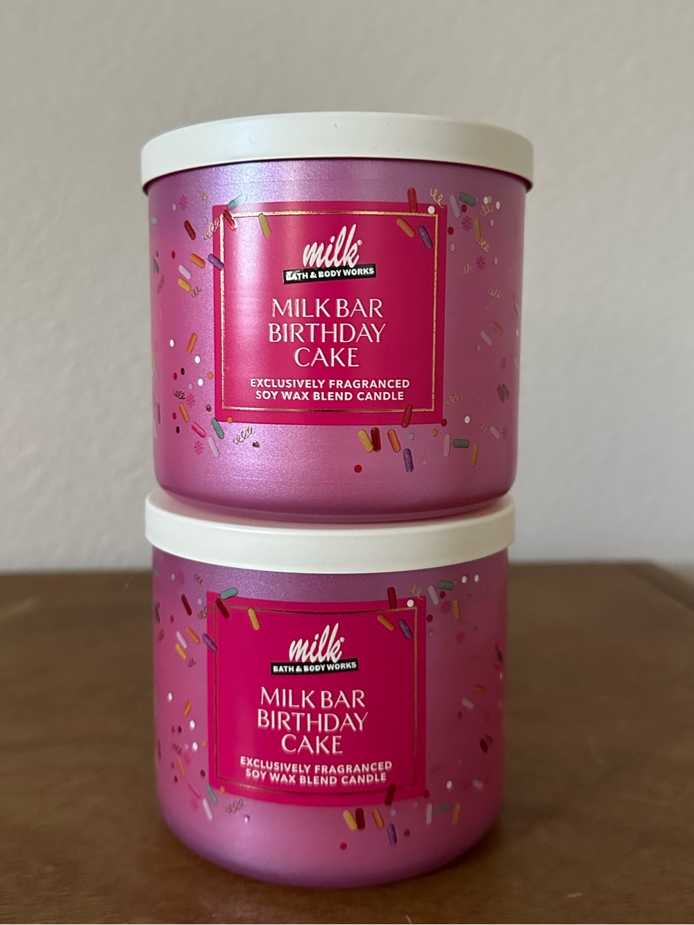 X2 Bath & Body Works Milk Bar Birthday Cake 3 wick Candles NEW